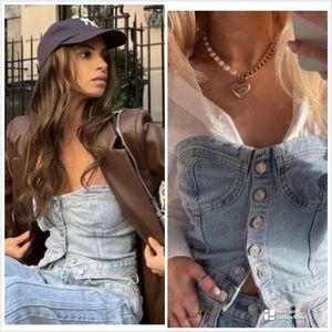 Zara Blue denim corset top Size Small